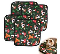 4 Pack Guinea Pig Cage Liners Washable Reusable Guinea Pig Pee Pad Guinea Pig Bedding Absorbent Guinea Pig Accessories Non Slip Pet Mat with Patterns for Small Animals Cat Hamster 30x30 cm (Set A)