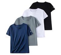 4 Pack Gym Tops for Kid Quick Dry Short Sleeve T-Shirt Breathable Athletic Sports Top Casual Multipack Plain T Shirts Boy School Pe Lessons Outdoor Activities Black 7 Years