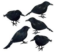 4 Pack Halloween Crows, Artificial Feathered Crows Realistic Raven Birds Decorations ,Animal Ornament Spooky Black Crow Bird for Halloween Party Prop Indoor Outdoor Home Garden Decoration (5Pack)