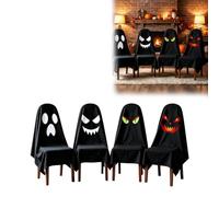 4 Pack Halloween Ghost Chair Covers Spooky Face Slipcovers 36 × 60Inches Outdoor Decorative Chair Covers for Halloween Party Home Dining Room Office Decor，Black：4