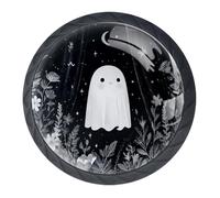 4 Pack Halloween Ghosts Door Knobs, 35mm Black Round Drawer Knobs for Kitchen Door Cabinet Pulls Kitchen Cupboard Furniture, with 2 Sizes Screws