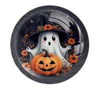 4 Pack Halloween Ghosts Pumpkin Door Knobs, 35mm Black Round Drawer Knobs for Kitchen Door Cabinet Pulls Kitchen Cupboard Furniture, with 2 Sizes Screws