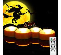 4 Pack Halloween LED pumpkin Lights with Remote and Timers Battery Operated Jack-O-Lantern Lights Bright Flickering Flameless Electric Candles for Halloween Decor Holiday Decorations Orange Color