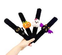 4 Pack Halloween Snap Bracelets - Plush Pumpkin, Ghost, Bat & Black Cat Snap-On Toys, Fun Party Bands for Kids Costumes & Festive Play