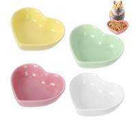 4 Pack Hamster Food Bowls Ceramic Guinea Pig Bowl Heart Shaped Small Animal Food Dish For Hamsters, Hedgehog, Gerbils, Mice and Guinea Pigs (4 Color)