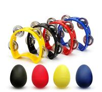 4-Pack Handheld Tambourine with 4 Egg Shakers, for Kids & Adults, Practice, Performance, Party, Classroom, Mini Rhythm Tambourines, Colorful Percussion Instruments (4 Colors)