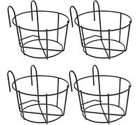 4 Pack Hanging Railing Planters Flower Pot Holders Iron Over Fence Racks Fence Metal Planter Mounted Balcony Plant Baskets Shelf Container Box for Indoor and Outdoor Garden Patio Porch Fence