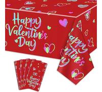 4 Pack Happy Valentine’s Day tablecloths, 220x130cm Rectangle Red Valentine Love Heart Iridescent Table Cover for Valentine's Day Party Decorations Anniversary Proposal Engagement Weddings Decor