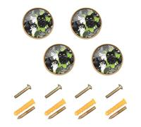 4 Pack Hardware for Cabinets and Drawers Sweet British Shorthair Cats Green_3 Kitchen Knobs for Wardrobe 1.26 Inch
