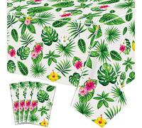 4 Pack Hawaiian Luau Tablecloths Tropical Palm Leaves Table Cloth Hawaii Disposable Plastic Rectangular Table Covers Aloha Summer Beach Pool Kids Birthday Tablecloth Cocktail Party Supplies 86 x 51 IN