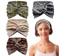 4-Pack Headbands for Women's Hair - Wide & Thin Elastic Fabric Boho Hair Bands, Leopard Print & Tie Dye Hair Bandanas for Yoga, Sports, Spa, Makeup & Fashion Accessories(Combination 2)