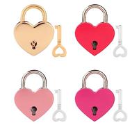 4 Pack Heart Shape Lock Key Padlock Mini Heart Locks with Keys Heart Metal Padlock Alloy Heart Lock with Keys for Baggage Diary Jewelry Box, 4 Colors