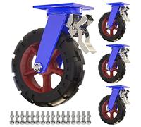 4-Pack Heavy-Duty Casters 150mm 200mm 250mm 300mm Puncture-Proof Full Rubber Swivel Wheels with Brake Easy to Install Industrial Transport Trolley Wheels for Workbenches