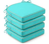 4 Pack Heavy Duty D-Shaped Chair Cushions (AQUA BLUE, 43cm x 41cm) | Oxford Wipe Clean Cover, High Density Foam Filling, Cushions for Garden, Patio, Indoor, Outdoor
