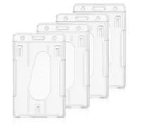 4-Pack Heavy-Duty ID Badge Holder - Clear Dual-Card Vertical Case, Durable PC Material, Compatible with Office, School, Access, and Credit Cards