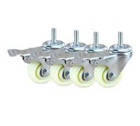 4 Pack Heavy-Duty Lockable Swivel Casters with Brake 75mm Nylon Wheels M14 M16 M20mm Threaded Stem 100kg Load Capacity Replacement Wheels