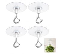 4 Pack Heavy Duty No Drill Adhesive Ceiling Hooks for Indoor Outdoor Plants | High weight capacity, water-resistant, tool-free fit, ideal for bird feeders, lanterns, wind chimes & garden decor.