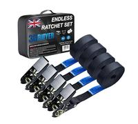4 Pack Heavy Duty Ratchet Tie Down Straps 6m x 25mm, 800kg Break Strength, Endless Cargo Lashing Straps with Coated Grip Handles & Carry Bag Ideal for Motorcycle, Trailer, Van & Moving
