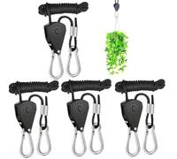 4 Pack Heavy Duty Rope Ratchet Hangers, 1/8 Inch 2M Adjustable Tension Rope with Hooks, 68kg Load Capacity per Pair, Reinforced Metal Gears for Grow Room, Plants, Tent Camping, Fan & Light Hanging