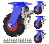 4-Pack Heavy-Duty Stainless Steel Casters 150mm 200mm 250mm 300mm Puncture-Proof Solid Rubber Swivel Wheels with Brake Easy to Install for Trolleys and Workbenches