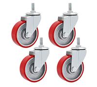 4 Pack Heavy Duty Swivel Caster Wheel Industrial Iron core Polyurethane PU Castors,Universal Replacement Wheel,for Carts,Furniture,Workbench,Trolley,Threaded Stem M12x30mm,Red (Universal 75mm/3in)