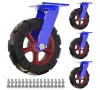 4-Pack Heavy-Duty Swivel Casters 150mm 200mm 250mm 300mm Puncture-Proof Solid Rubber Wheels with Brake Easy to Install Industrial Transport Trolley Wheels for Workbenches