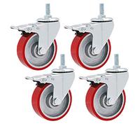 4-Pack Heavy-Duty Swivel Cs Industrial Iron Core Polyurethane Wheels Universal Replacement for Carts Furniture Workbenches M12 x 30 mm Thread Red (Brake 100 mm/4 inch)