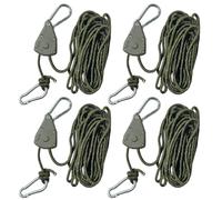 4-Pack Heavy Duty Tarp Guy Ropes Kit - 5m Reflective Wind Ropes with Pulley Hooks (34kg) & Snap Hooks (60kg) 4mm Camping Cord for Tents, Awnings & Tarps (Green)