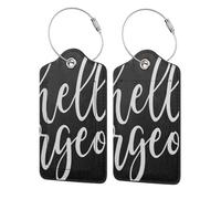 4 Pack Hello Gorgeous White Script Luggage Tags for Suitcases PU Leather Privacy Protection Bag Tags Travel Essentials