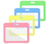 4 Pack Horizontal ID Badge Holder, Double Sided Transparent Horizontal Badge Holder Waterproof Hard Plastic Card Protector for Office School ID Credit Cards Proximity Key Cards