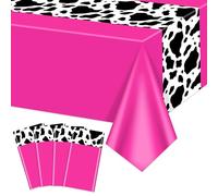 4 Pack Hot Pink Cow Print Tablecloths, 86.6 x 51.4 Inch Cow Tablecloth Rectangular Cow Table Cover Baby Shower Disco Cowgirl Birthday Party Decorations Supplies