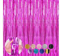 4 Pack Hot Pink Foil Fringe Curtains Streamers Party Decorations, Black Tinsel Curtain Fringe Backdrop for Parties, Door Fringe Birthday Streamers, Photo Booth Backdrops, Party Decor(3.3 x 8.2 ft)