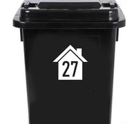 4 Pack House Number 27 Silhouette Waterproof Wheelie Bin Stickers 14cm x 14cm (5.5" x 5.5") - Waterproof Vinyl Decal - Long Lasting - Easy to Clean (27, White)