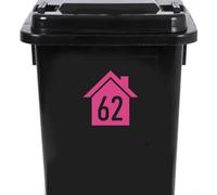 4 Pack House Number 62 Silhouette Waterproof Wheelie Bin Stickers 14cm x 14cm (5.5" x 5.5") - Waterproof Vinyl Decal - Long Lasting - Easy to Clean (62, Pink)
