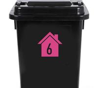 4 Pack House Number Silhouette Waterproof Wheelie Bin Stickers 14cm x 14cm (5.5" x 5.5") - Waterproof Vinyl Decal - Long Lasting - Easy to Clean (6, Pink)