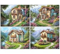4 Pack House Path Diamond Painting Kits for Adults, 5D DIY Diamond Art Kits for Kids Beginner, Round Full Drill Painting with Diamonds Gem Art Pictures by Numbers for Home Wall Decor 32x44 Inch q-202