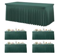 4 Pack Hunter Green Spandex Tablecloths for 6 Foot Rectangle Tables, Wrinkle Free Fitted Tablecover 6ft Stretchy Table Clothes with Skirt for Weddings Birthday Party Banquet Baby Shower