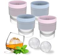 4 Pack Ice Ball Moulds - 6cm Large Slow-Melting Sphere Maker with Drain Hole, Stackable Leak-Proof Lids & Easy Release, 2 Blue & 2 Pink Silicone Molds for Whiskey Cocktails