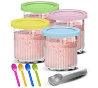 4 Pack Ice Cream Containers with Lids Spoon for Ninja Ice Cream Maker NC500 NC501, Dessert Pint Tubs for Ninja Creami Deluxe Containers Hold 24 Ounces of Food, Clear dessert Tubs Dishwasher Safe