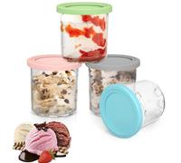 4 Pack Ice Cream Pints Cups, 16oz, Compatible with Ninja Creami Ice Cream Maker NC299AMZ & NC300 Series, BPA-Free & Dishwasher Safe, with Colorful Lids (Grey/Green/Pink/Aqua)