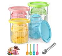 4 Pack Ice Cream Tubs for Ninja Creami Deluxe NC500 NC501 UK Series | 24oz Replacement Pint Containers with Color Lids, Spoons & Aluminum Scoop for Frozen Desserts, BPA-Free & Dishwasher Safe