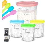 4 Pack Ice Cream Tubs for Ninja CREAMi Deluxe NC500 NC501 UK Series, Replacement Containers with Lids for Ninja Ice Cream, 24oz BPA-Free Accessory Includes 4 Spoons