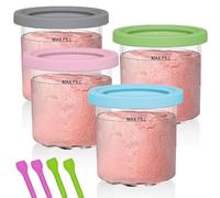 4 Pack Ice Cream Tubs for Ninja CREAMi Ice Cream Maker NC300UK NC300UKCP NC301 NC299AMZ Series, for Ninja Creamy Pint Containers Cups Replacement with Color Lids, BPA-Free & Dishwasher Safe