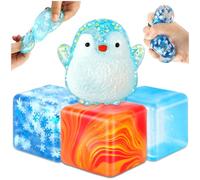 4 Pack Ice Cube Fidget Toys, Squishy Cube Squeeze Toys, Stress Cube, Sensory Stress Relief Toys, Square Stress Balls Squeeze Toys for Kids, Adults and Teens Presents Classroom Prizes
