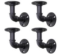 4 Pack Industrial Pipe Shelf Brackets, Black Floating Pipe Brackets with Screws, Heavy Duty Wall Mounted Pipe Shelves for Home Scaffold Board - 10×10cm