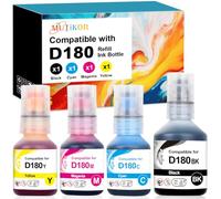 4 Pack Ink Refill Bottles Replacement for D180 BTD180BK BTD180CLVAL Ink | Compatible for Brother DCP-T580DW DCP-T583DW DCP-T780DW Printers 4 Pack (BK CMY)