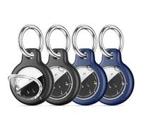 4 Pack IPX8 Waterproof Airtag Holder Compatible with Apple AirTag (1st/2nd Generation) with Keychain,Silicone GPS Cover+TPU Clear Cover Air Tag Item Finders Case for Pets,Kids-Black/Black/Blue/Blue