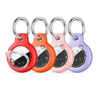 4 Pack IPX8 Waterproof Airtag Holder for Apple AirTags with Air Tag Keychain,Silicone GPS Cover+TPU Clear Waterproof Cover Air-Tag Item Finders Case for Pets,Kids,Luggages-Red/Orange/Pink/Purple