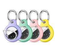 4 Pack IPX8 Waterproof Airtag Holder for Apple AirTags with Air Tag Keychain,Silicone GPS Cover+TPU Clear Waterproof Cover Air-Tag Item Finders Case for Pets,Kids,Luggage-Purple/Mint green/Pink/Yellow