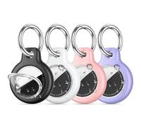 4 Pack IPX8 Waterproof Airtag Holder for Apple AirTags with Air Tag Keychain,Silicone GPS Cover+TPU Clear Waterproof Cover Air-Tag Item Finders Case for Pets,Kids,Luggages-Black/White/Pink/Purple